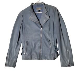 Danier Womens Blue Leather Moto Biker Jacket Asymmetrical Zip S - Imperfect